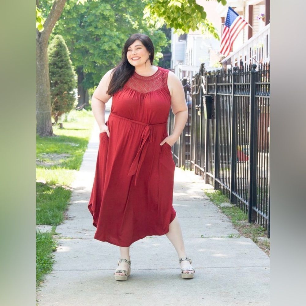 Lane Bryant Elegant Burgundy Sleeveless Dress